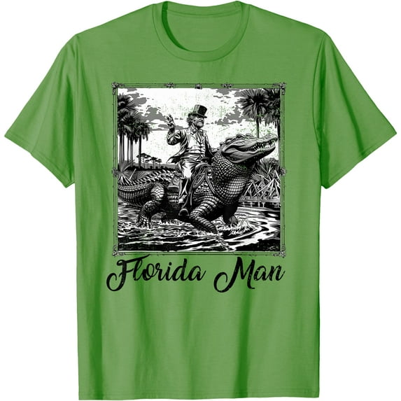 Florida Man Riding Alligator Funny Vintage Souvenir Softstyle Unisex T-Shirt,Lime Color,Size 2XL