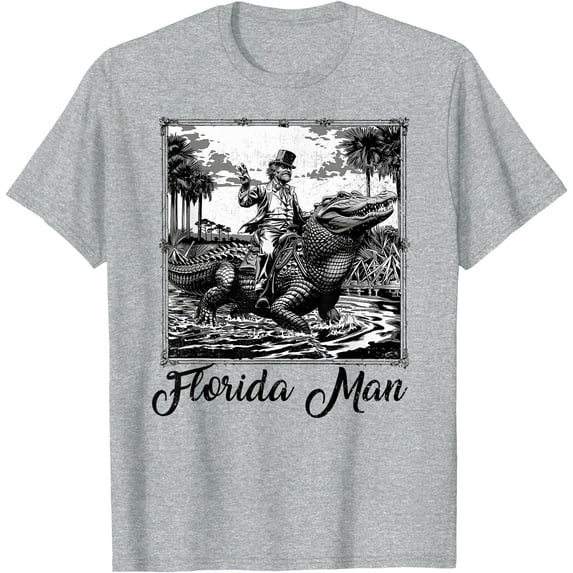Florida Man Riding Alligator Funny Vintage Souvenir Softstyle Unisex T-Shirt,Sport Grey Color,Size 4XL