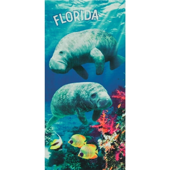 Florida Manatees Beach Towel 30 x 60 inches Printed Velour 100% Cotton
