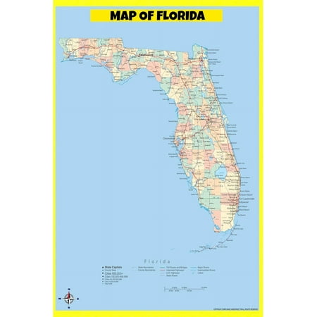 Florida Map Poster - Laminated Wall Map - Style A - 18x24 - Ideal for Classrooms and Homes – Features Bright Colors and Vivid Imagery