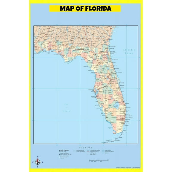 Florida Map Poster - Laminated Wall Map - Style C - 24x36 - Ideal for Classrooms and Homes – Features Bright Colors and Vivid Imagery