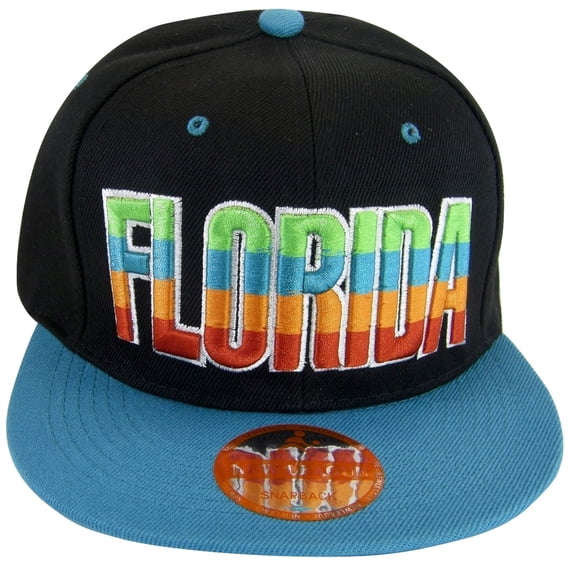 Florida Men's Adjustable Snapback Baseball Cap (Black/Teal)