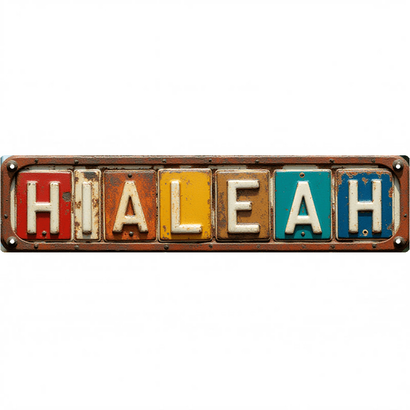 Florida Miami Suburb Cultural Decor 16*4 Inches "HIALEAH" Yard Garage Bar Colorful Letter Patch Cultural Suburban Style