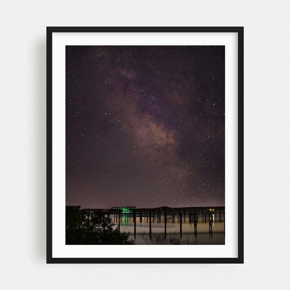 Florida Milky Way - St. Augustine Florida Photography Night Sky Milky Way Stars Space Scenic Astronomy Water Black Framed Wall Art Print 16 x 20 inches