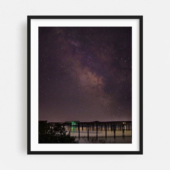 Florida Milky Way - St. Augustine Florida Photography Night Sky Milky Way Stars Space Scenic Astronomy Water Black Framed Wall Art Print 16 x 20 inches