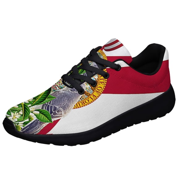 Florida Mockingbird and Orange Blossom Flower Shoes Sneakers Black Size 8.5