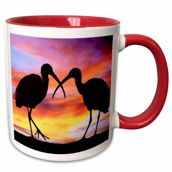 3drose, Florida, Mt. Dora, Ibis Bird Silhouettes - Us10 Dsn0012 - Deborah Sandidge, 11oz Two-tone Red Mug