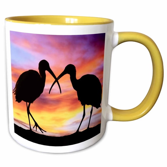 3drose, Florida, Mt. Dora, Ibis Bird Silhouettes - Us10 Dsn0012 - Deborah Sandidge, 11oz Two-tone Yellow Mug