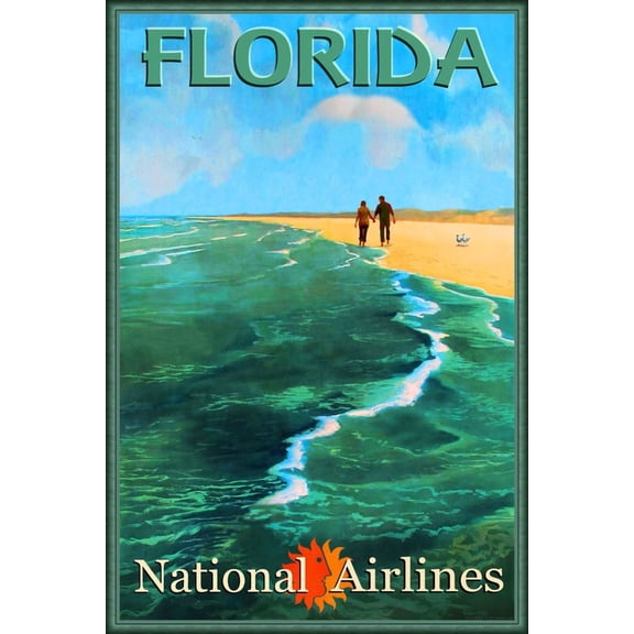 Florida National Airlines Atlantic Ocean Shore New Travel Poster Home Decor Office Wall Art