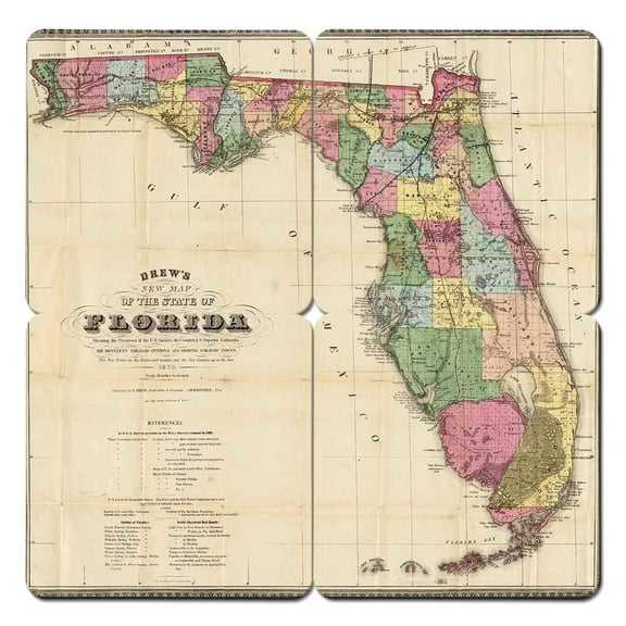 Torched Florida Old World Map Coaster Drink Beer Coaster 4"x4" Multicolor