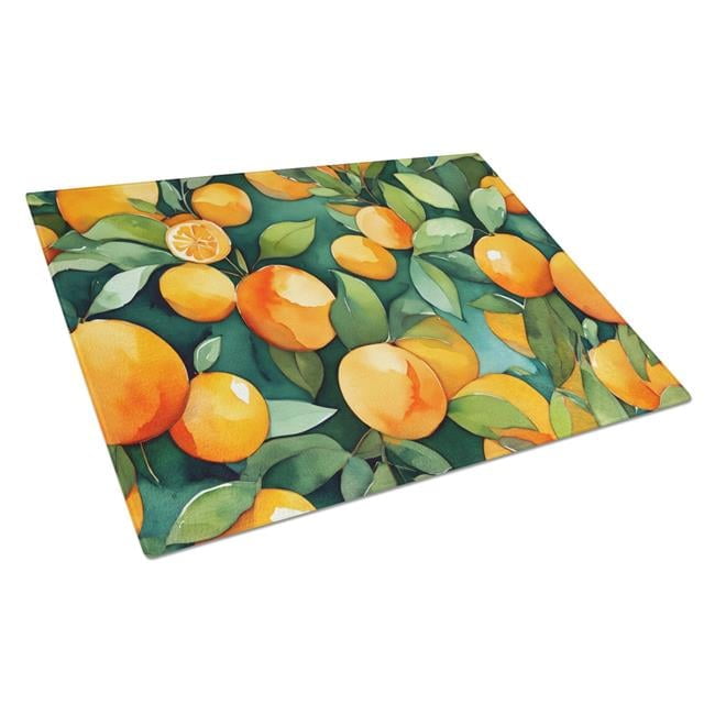 Large Rectangular Florida Orange Blossom Tempered Glass Cutting Board