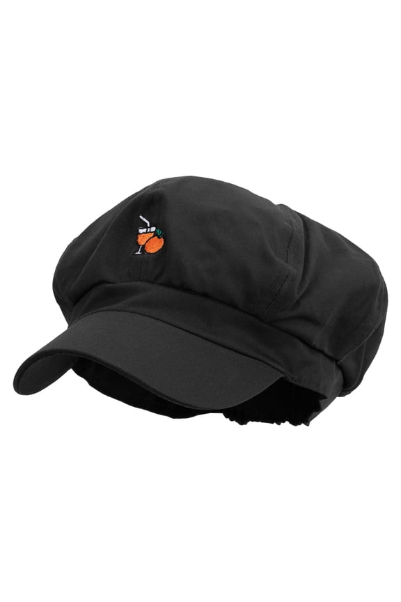 Florida Orange Juice Embroidered Cotton Elastic Newsboy Cap - Black OSFM