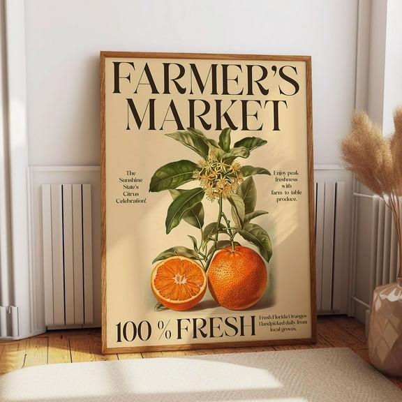 Florida Oranges Wall Art - Farmer'S Market Fresh Citrus Poster - Fruit Market Botanical Kitchen Wall Decor Wall Art, Modern Wall Decor, 8x12 UNFRAMED