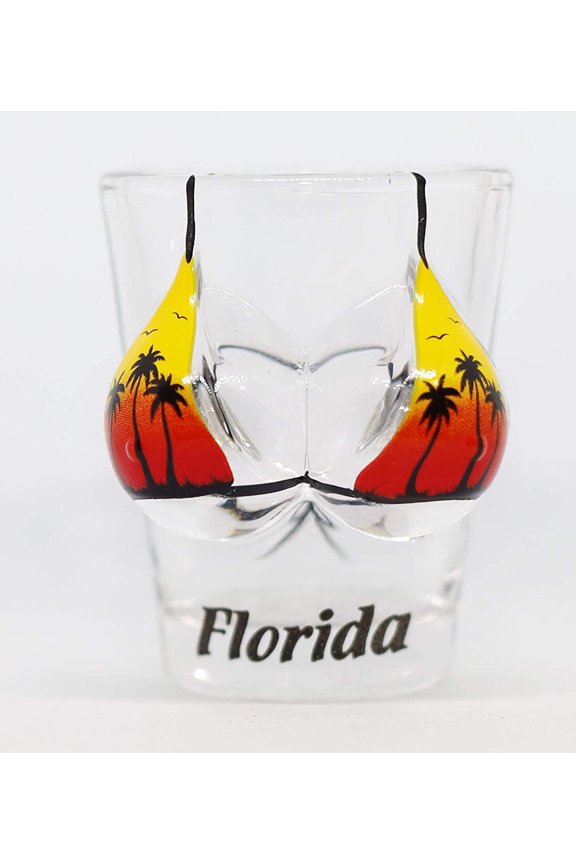 Florida Palm Sunset Bikini bust 3D shot glass
