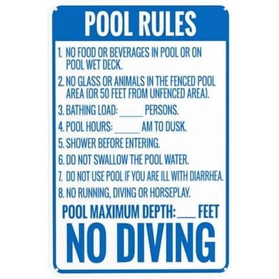 Florida Pool Rules No Diving Sign, Complies With State Of Florida Pool Safety Code Warning Sign, Pool Rules Security Metal Signs for Home Business Wall Safety Caution Custom Decor 8 x 12 Inch