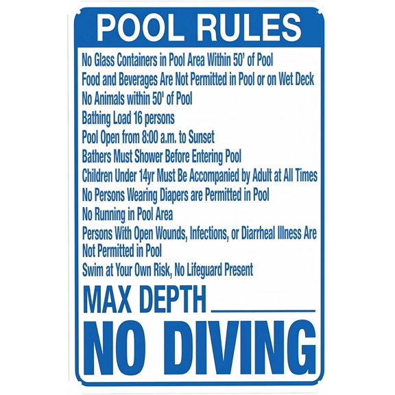 Florida Pool Rules Max Depth Sign - 8"x12", Complies With State Safety Code, Metal Decor for Home Pools, Business Water Parks, Yards