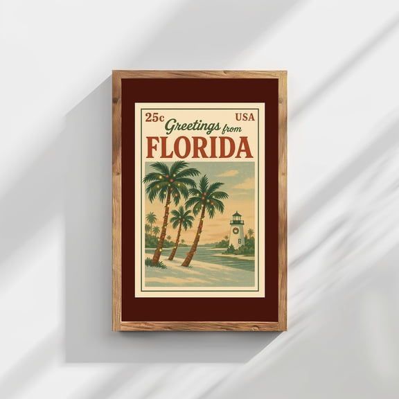 Florida Postcard Wall Art Poster Retroposter Vintage Style State Poster Mid Century Decor, Unframed Poster Size 8x12