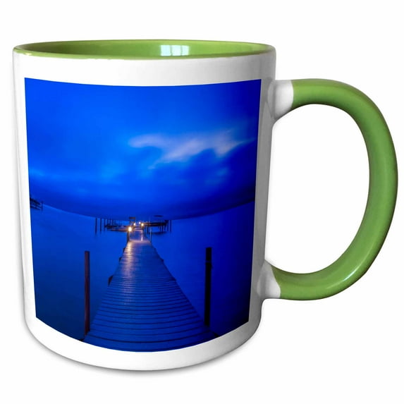 3drose, Florida, Sanibel, Private Dock at Dawn, 11oz Two-tone Green Mug