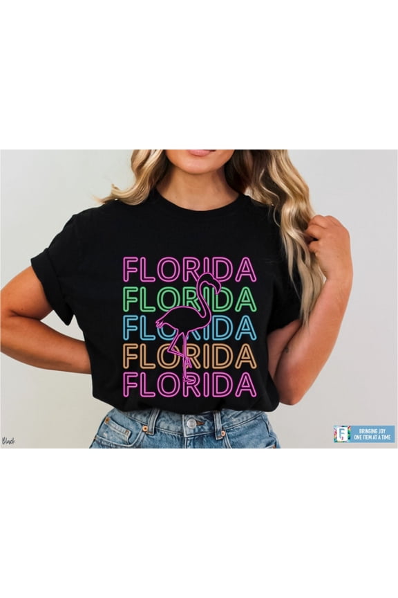 Florida Shirt Neon Florida Tee Flamingo Shirt Florida Family Vacation T-shirt Cute Girls Weekend Shirt Flamingo Party Tee Neon Party Shirt 57 All Size S-5Xl