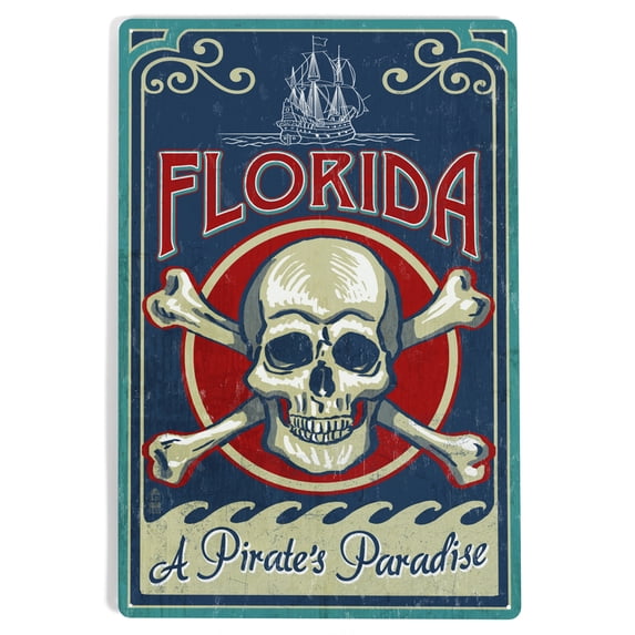 Florida, Skull and Crossbones (12x18 Aluminum Art, Indoor Outdoor Metal Sign Decor)