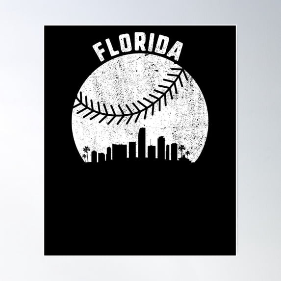 Florida Skyline Baseball Fan Vintage Miami Florida Baseball Gear Poster Wall Art, Modern Wall Decor For Living Room Bedroom, 8x12 UNFRAMED