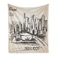 thumbnail image 1 of Florida Soft Flannel Fleece Blanket, Hand Drawn Miami Cityscape Sketch USA Architecture Theme Abstract Buildings, Cozy Plush for Indoor and Outdoor Use, 50" x 60", Tan and Dark Brown, by Ambesonne, 1 of 6