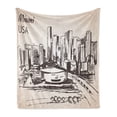 thumbnail image 1 of Florida Soft Flannel Fleece Blanket, Hand Drawn Miami Cityscape Sketch USA Architecture Theme Abstract Buildings, Cozy Plush for Indoor and Outdoor Use, 60" x 80", Tan and Dark Brown, by Ambesonne, 1 of 6