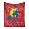 thumbnail image 1 of Florida Soft Flannel Fleece Throw Blanket, Hot Summer Beach Party in California Theme Grunge Backdrop with Trees and Waves, Cozy Plush for Indoor and Outdoor Use, 70" x 90", Multicolor, by Ambesonne, 1 of 5