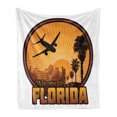 thumbnail image 1 of Florida Soft Flannel Fleece Throw Blanket, Retro Stamp Graphic with Welcome to Florida Theme Travel Destination, Cozy Plush for Indoor and Outdoor Use, 60" x 80", Brown Orange and White, by Ambesonne, 1 of 6