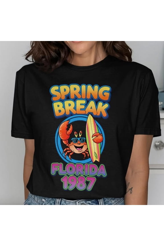 Florida Spring Break 1987 T Shirt R Bright Crab Florida Vintage T1EE