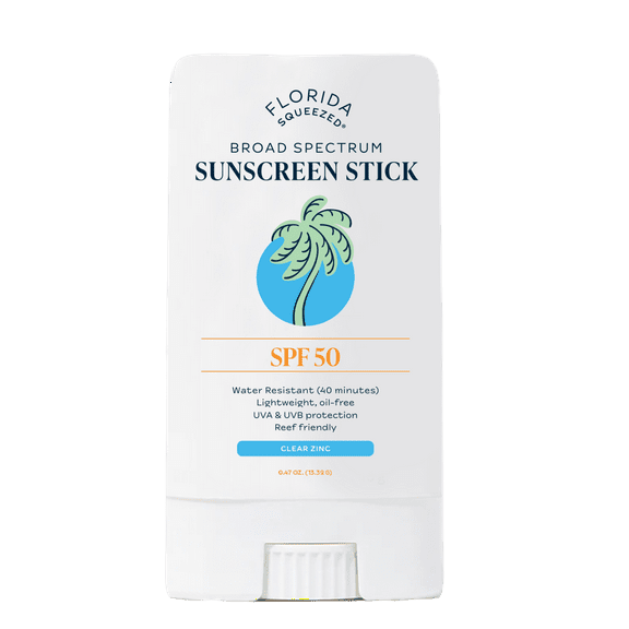 Florida Squeezed Mineral Sunscreen Stick SPF 50, Zinc Oxide Sunscreen with Vitamin E, Broad Spectrum UVA/UVB Protection, Water Resistant Face Sun Protection