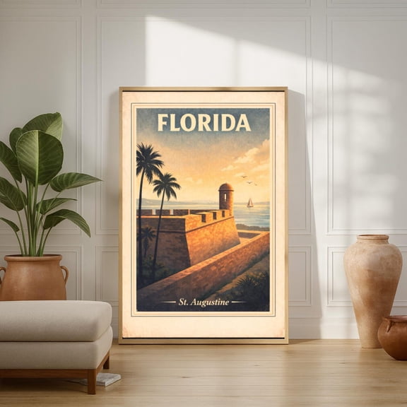 Florida St Augustine Vintage Travel Coastal Wall Art Unframed Paper Print