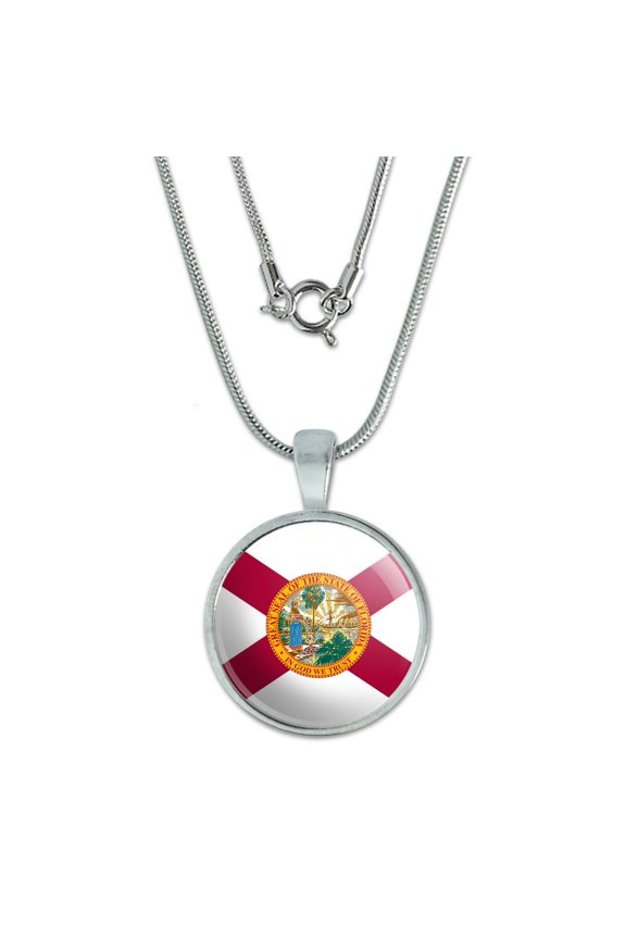 Florida State Flag 0.75" Pendant with Sterling Silver Plated Chain