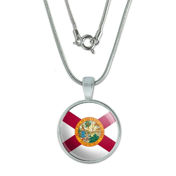 Florida State Flag 0.75" Pendant with Sterling Silver Plated Chain