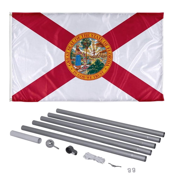 Florida State Flag and 20ft Flagpole with PVC Ground Insert Included - 3ft x 5ft Knitted Polyester Flag, State Flag Collection, Flag Printed in The USA