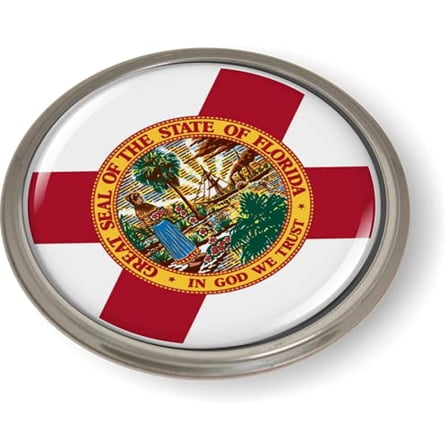 Florida State Flag 3D Domed CAR Emblem Badge Sticker Semi-Flexible Aluminum Round Bezel
