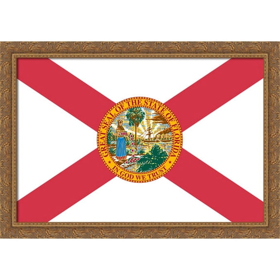 Florida State Flag Art 40x28 Large Gold Ornate Wood Framed Canvas Art