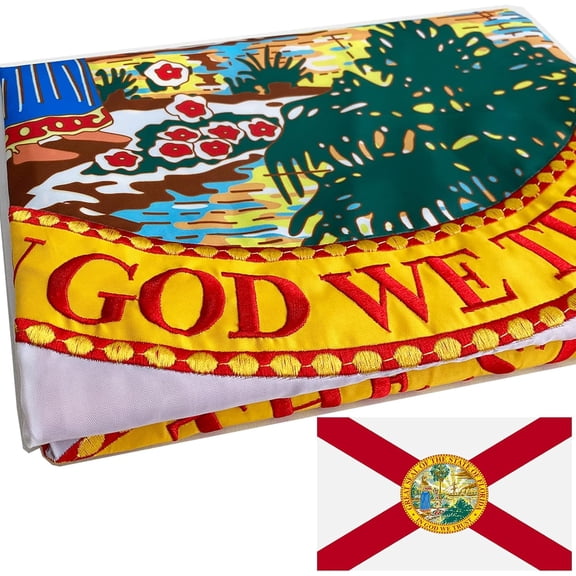 Florida State Flag Embroidered 3x5 Outdoor Double Sided Heavy Duty FL State of Florida Flags Banner for Outside 3ply Embroidered with 2 Brass Grommets Vivid Colors Waterproof