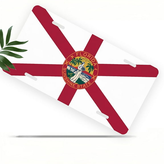 Florida State Flag Front License Plate, Metal License Plate, Funny Standard Plates Personalized Novelty Decorative For Men/Women/Boys/Girls Car 6×12 Inch