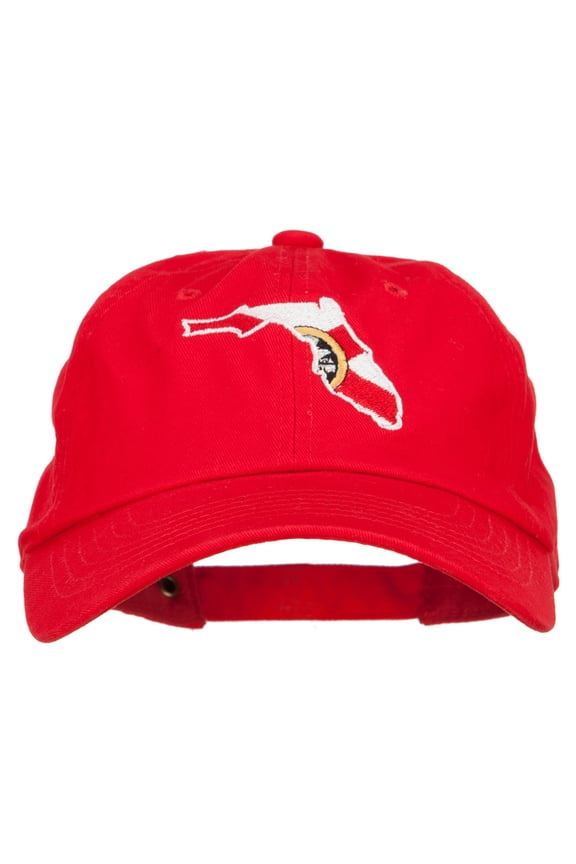 Florida State Flag Map Embroidered Unstructured Washed Cap - Red OSFM