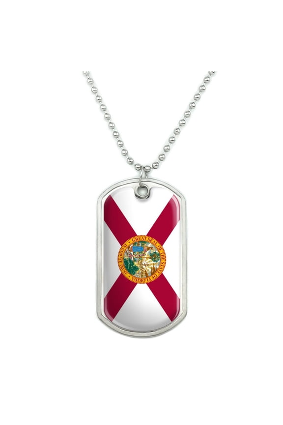 Florida State Flag Military Dog Tag Pendant Necklace with Chain