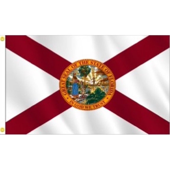 Florida State Flag, Nylon, 3' x 5', 100% Made in USA, Canvas Header, Heavy-Duty Brass Grommets