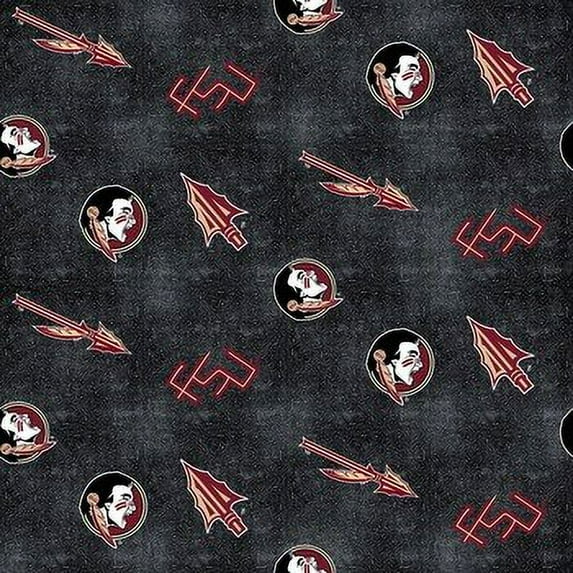 Florida State Flannel Fabric with Distressed Ground and logo and mascot print-100% cotton-Sold by the Yard