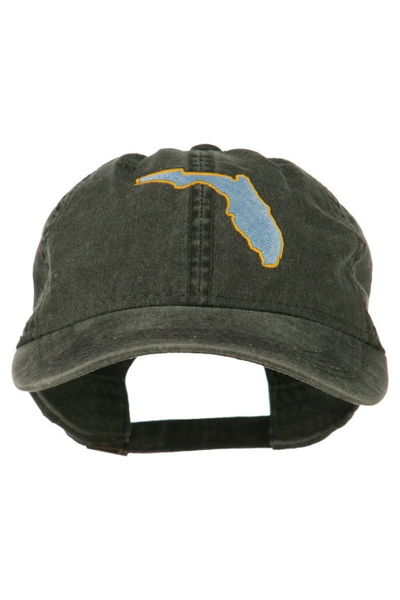 Florida State Map Embroidered Washed Cap - Black OSFM