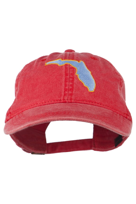 Florida State Map Embroidered Washed Cap - Red OSFM