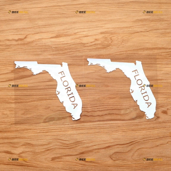 Florida State Map Outline Sticker Decal Vinyl - 2 Pack White 5" - For Car Boat Laptop Cup No Background Die-cut