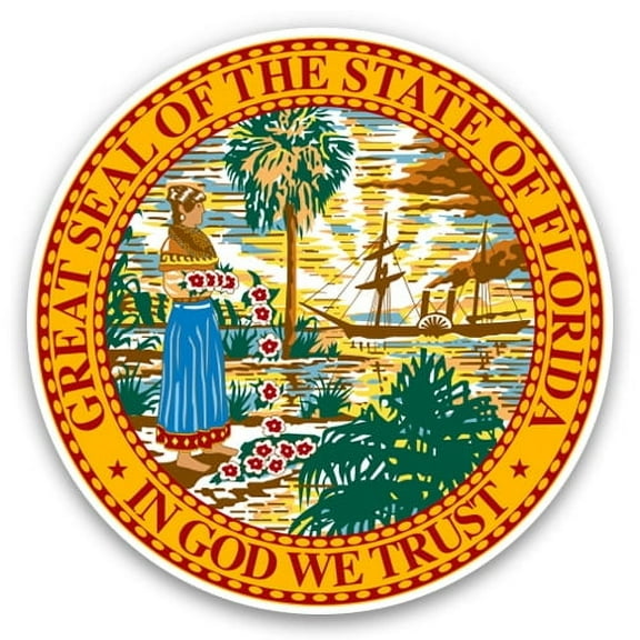 Florida State Seal - 8" Vinyl Sticker - For Car Laptop I-Pad - Waterproof Decal