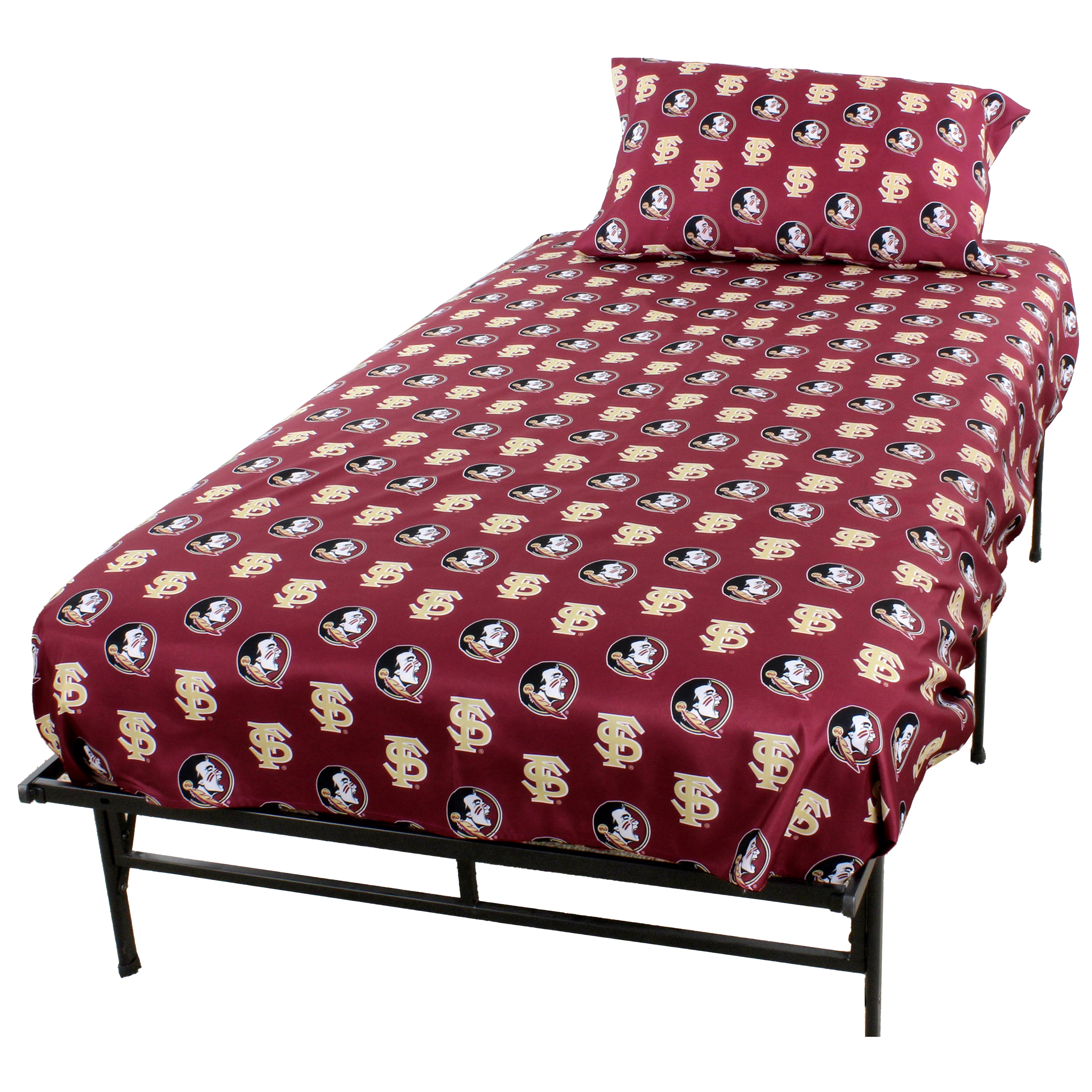 Florida State Seminoles 100% cotton, 3 piece sheet set - flat sheet, fitted sheet, 1 pillow case, Twin, Team Colors