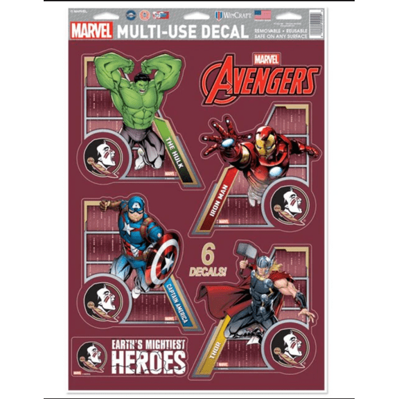 Florida State Seminoles / MARVEL Multi-Use 6 Piece Decals 11" x 17"