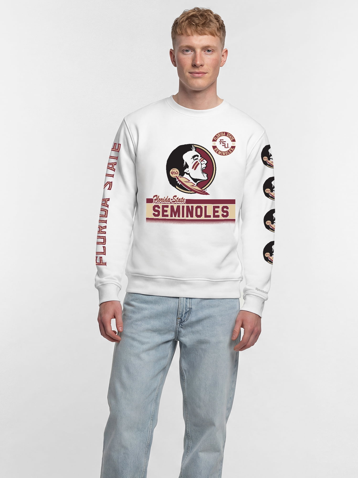 Florida State Seminoles Reebok Mens White Crew Sweatshirt